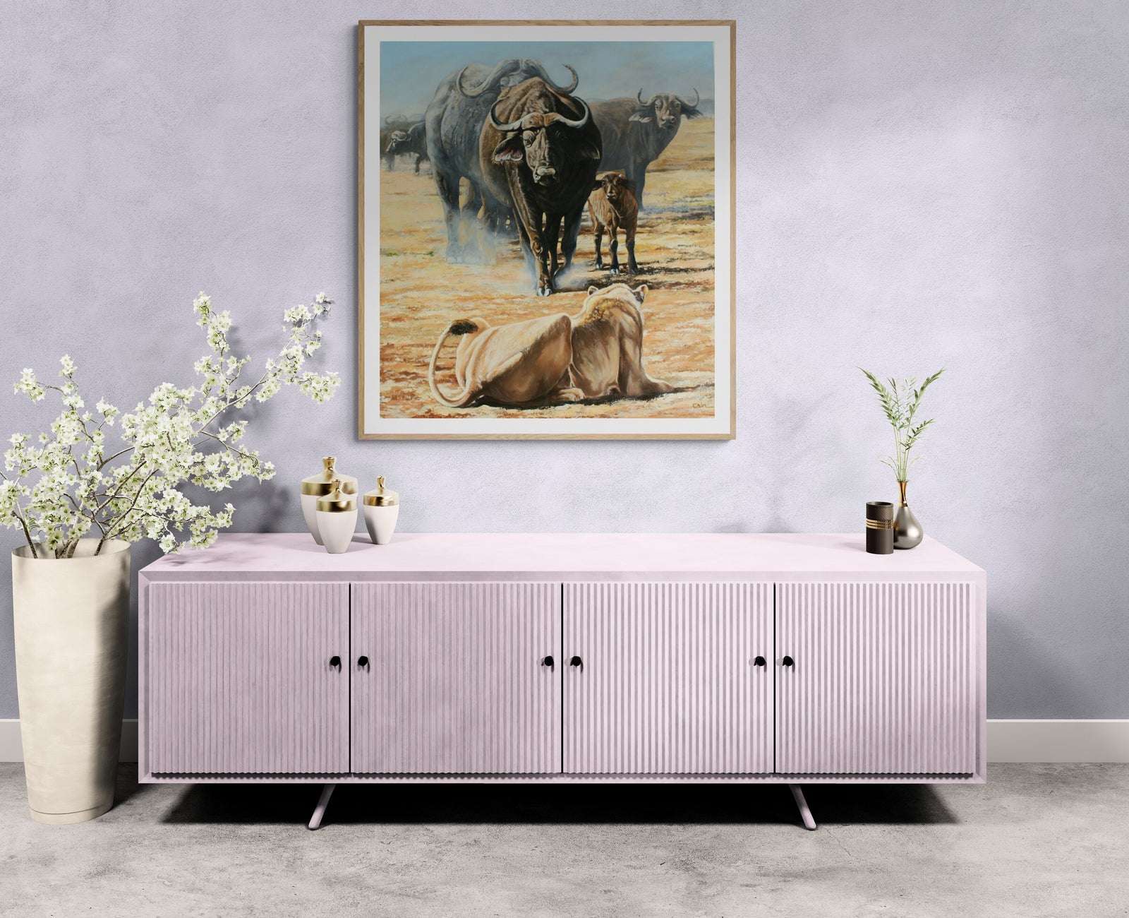 Vanguard | African Buffalo and Lioness Oil Painting by Jeff Cain