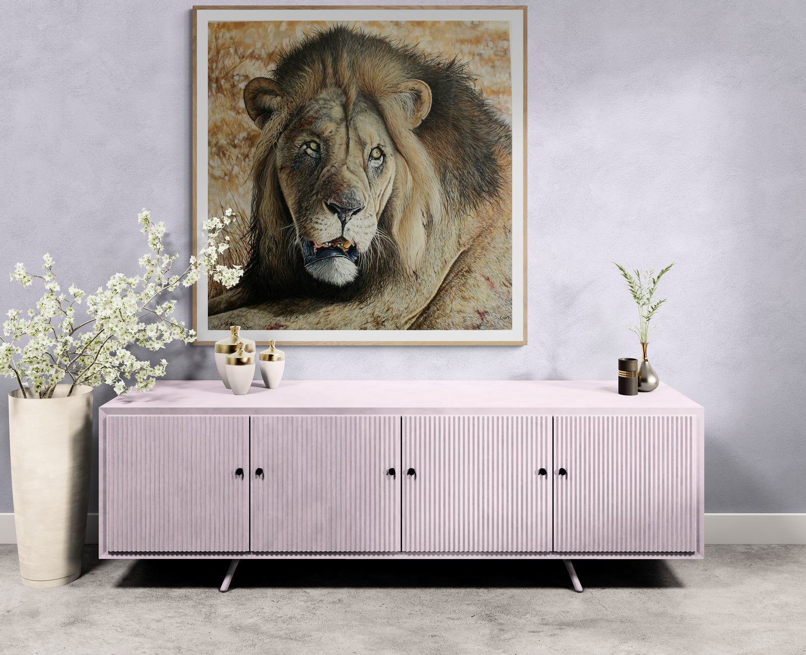 Approach of the Hyena Clan | African Lion Original Painting by Jeff Cain