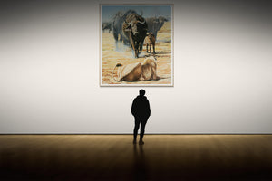 Vanguard | African Buffalo and Lioness Oil Painting by Jeff Cain