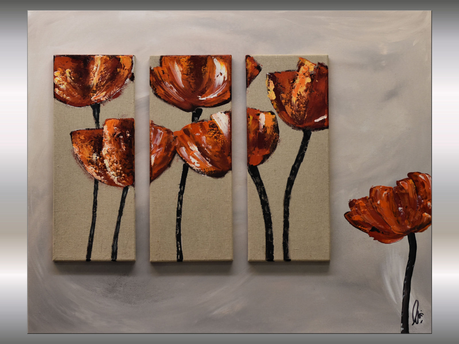 Crimson Bloom – Original 3D Floral Painting on Linen by Edelgard Schroer
