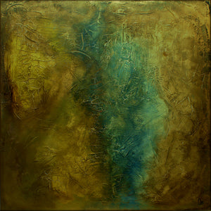 Large Gold and Teal Abstract Painting – Textured Framed Wall Art | Stairway to Heaven