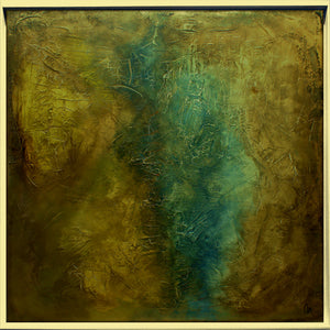Large Gold and Teal Abstract Painting – Textured Framed Wall Art | Stairway to Heaven