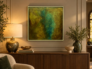 Large Gold and Teal Abstract Painting – Textured Framed Wall Art | Stairway to Heaven