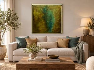 Large Gold and Teal Abstract Painting – Textured Framed Wall Art | Stairway to Heaven