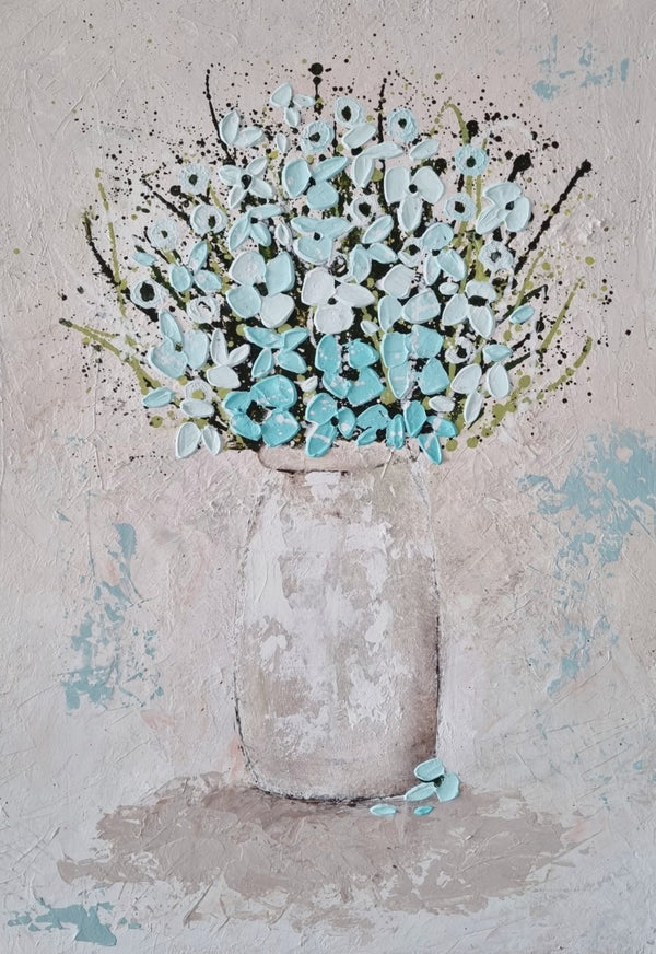 Turquoise Dream – Original Textured Floral Painting by Cinzia Mancini
