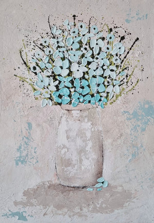 Turquoise Dream – Original Textured Floral Painting by Cinzia Mancini