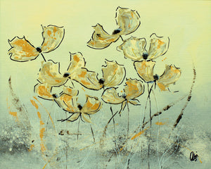Gold and Cream Poppy Flower Painting – Original Framed Floral Wall Art | Golden Poppies