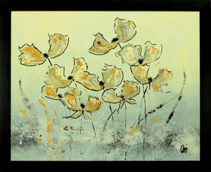 Gold and Cream Poppy Flower Painting – Original Framed Floral Wall Art | Golden Poppies
