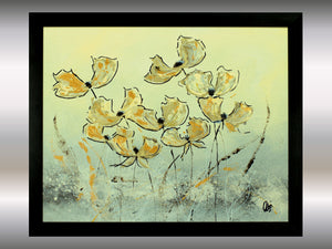 Gold and Cream Poppy Flower Painting – Original Framed Floral Wall Art | Golden Poppies