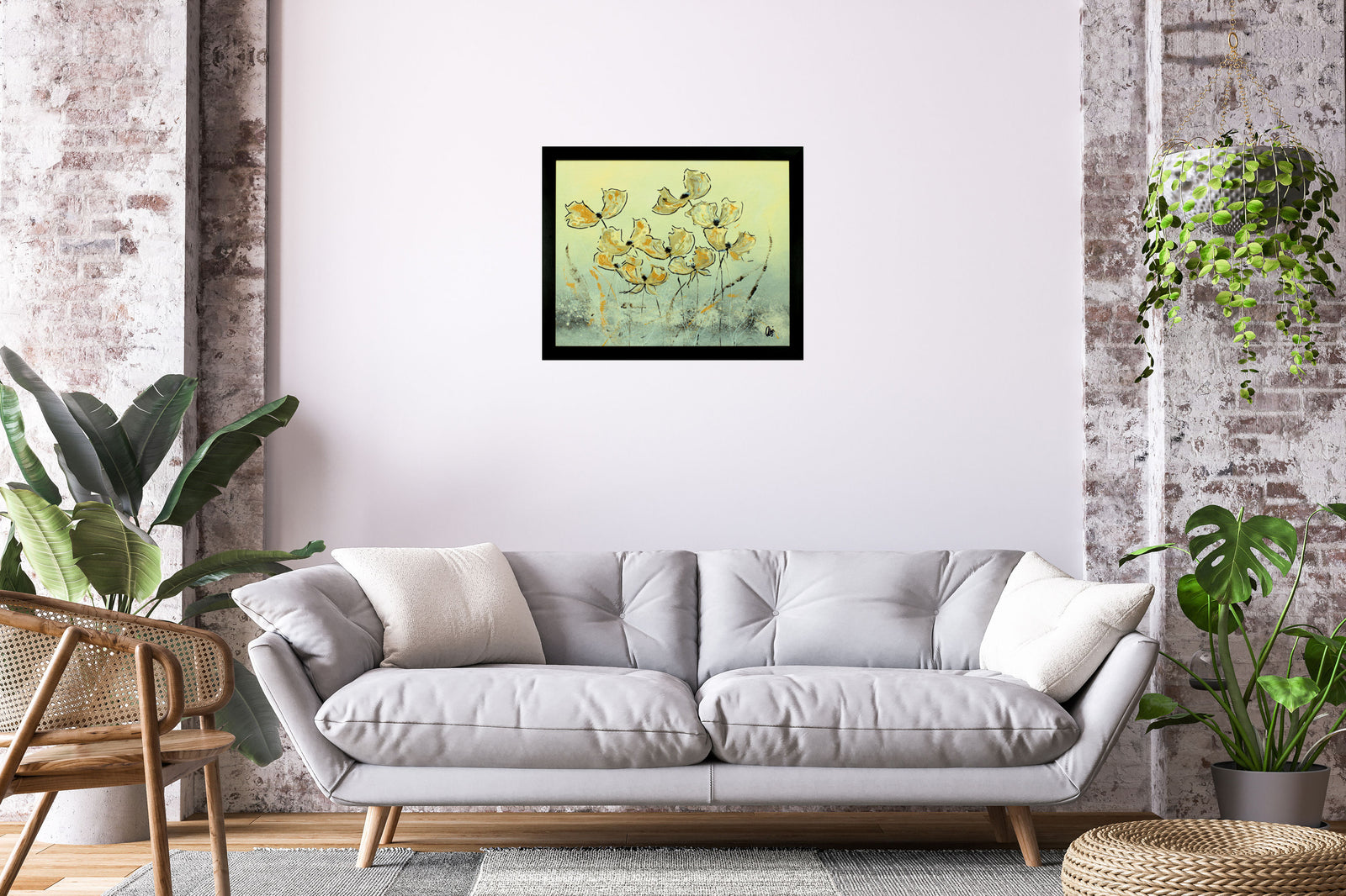 Gold and Cream Poppy Flower Painting – Original Framed Floral Wall Art | Golden Poppies