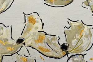 Gold and Cream Poppy Flower Painting – Original Framed Floral Wall Art | Golden Poppies