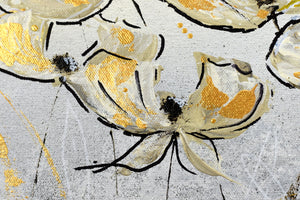 Gold and Cream Poppy Flower Painting – Original Framed Floral Wall Art | Golden Poppies