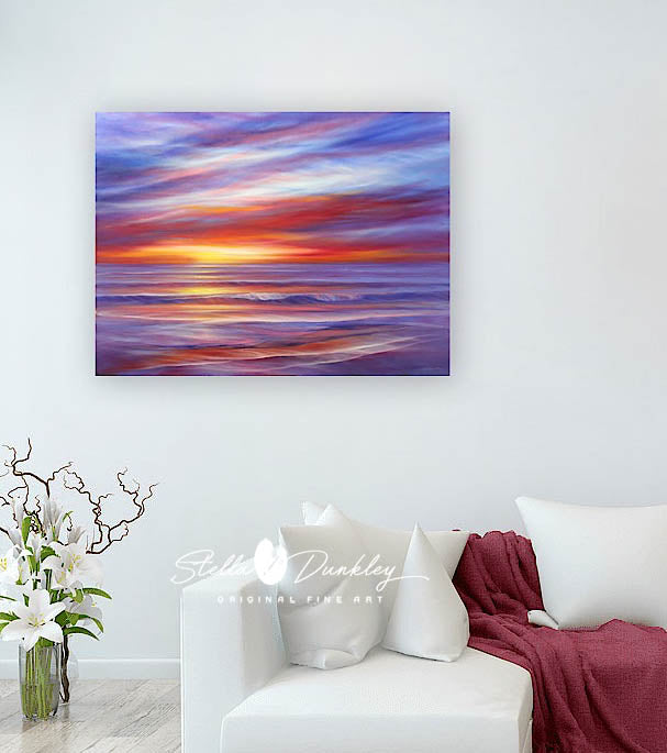 Radiant Shore Sunset Impressionist Coastal Painting