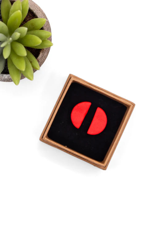 Half Moon Stud Earrings Scarlet Leather