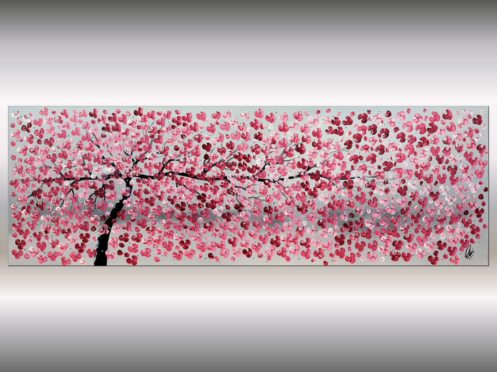 Pink Blossom Tree Painting – Large Panoramic Floral Art | Promise of Spring