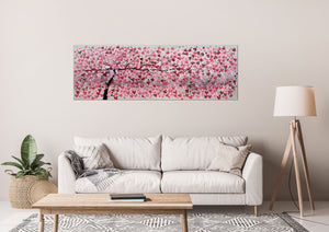 Pink Blossom Tree Painting – Large Panoramic Floral Art | Promise of Spring
