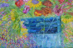 Sunflowers, Stocks & Roses | Large Original Floral Oil Painting | 48” x 40” | Lesley Blackburn