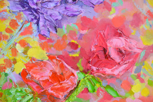 Sunflowers, Stocks & Roses | Large Original Floral Oil Painting | 48” x 40” | Lesley Blackburn