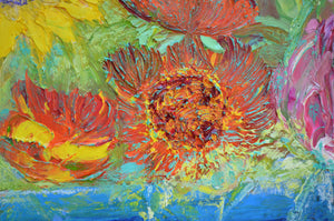 Sunflowers, Stocks & Roses | Large Original Floral Oil Painting | 48” x 40” | Lesley Blackburn