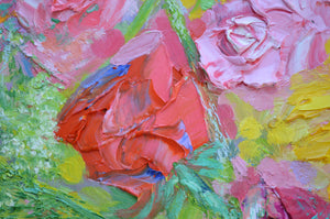 Sunflowers, Stocks & Roses | Large Original Floral Oil Painting | 48” x 40” | Lesley Blackburn