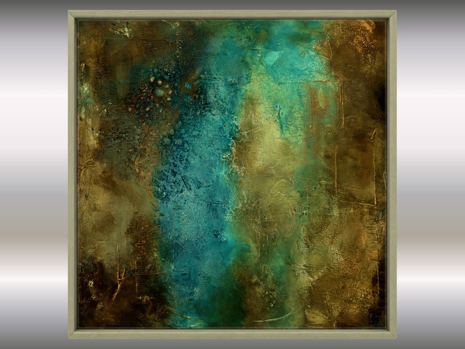 Blue and Gold Abstract Painting – Original Textured Framed Wall Art | Visions