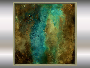 Blue and Gold Abstract Painting – Original Textured Framed Wall Art | Visions