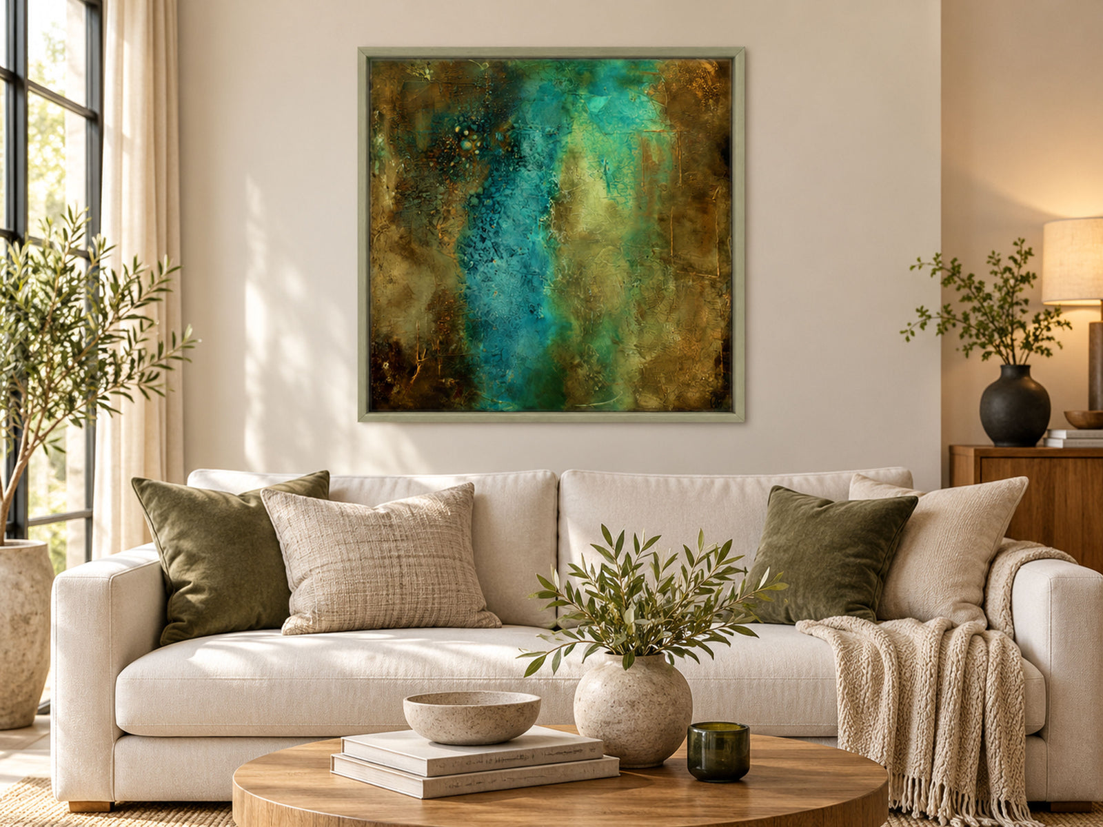 Blue and Gold Abstract Painting – Original Textured Framed Wall Art | Visions