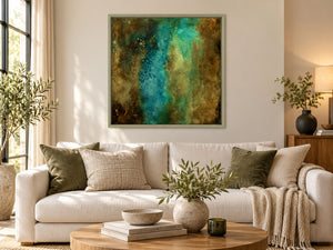Blue and Gold Abstract Painting – Original Textured Framed Wall Art | Visions
