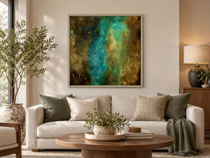 Blue and Gold Abstract Painting – Original Textured Framed Wall Art | Visions