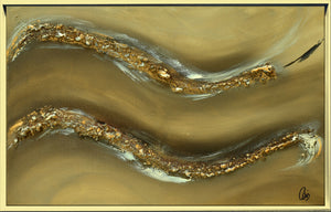 Gold and Taupe Abstract Painting – Original Textured Framed Wall Art | Golden Drift
