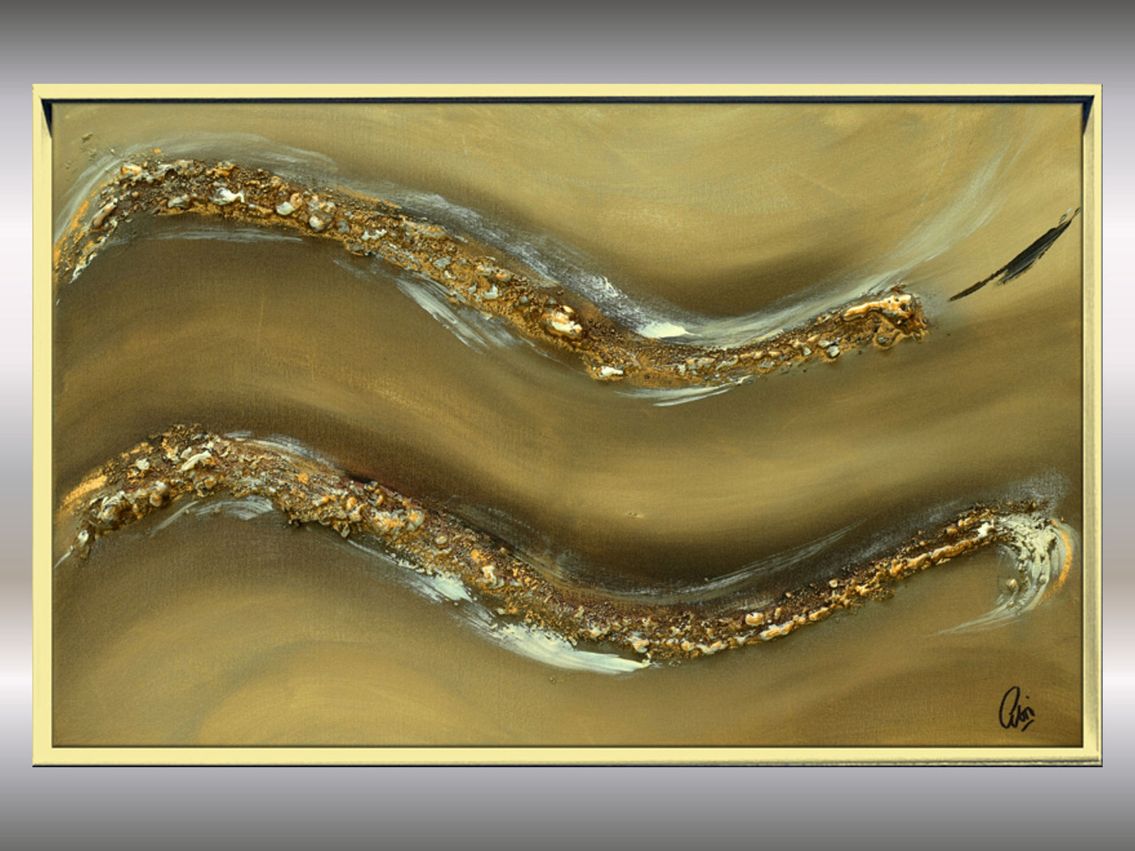 Gold and Taupe Abstract Painting – Original Textured Framed Wall Art | Golden Drift