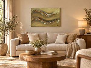 Gold and Taupe Abstract Painting – Original Textured Framed Wall Art | Golden Drift