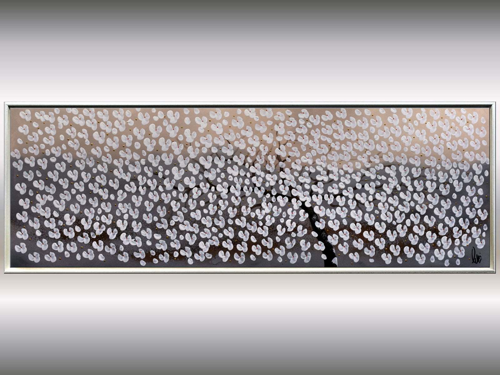 Silent Blossom Drift – Original White Blossom Tree Painting by Edelgard Schroer